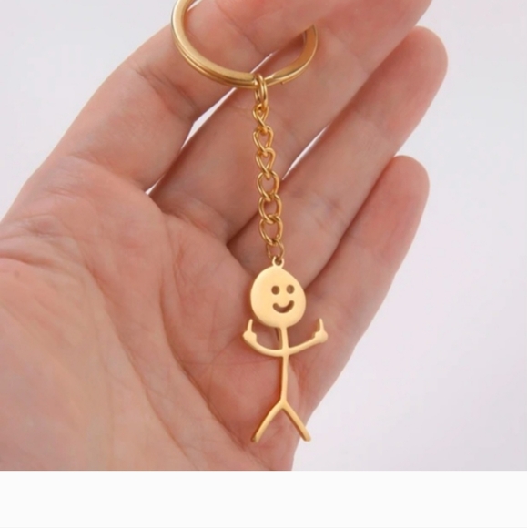 Stickman "middle finger" bag charm/ keychain *Gold Only* New - Picture 2 of 3